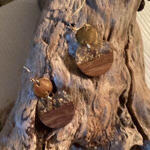 Handcrafted Resin / Brass / Wood Earrings with Gold Flakes